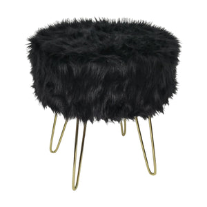 ITY International - Pouf/Repose-Pied Duveteux avec Base en Métal, 14.5'' x 16'', Noir - Simple Boutique