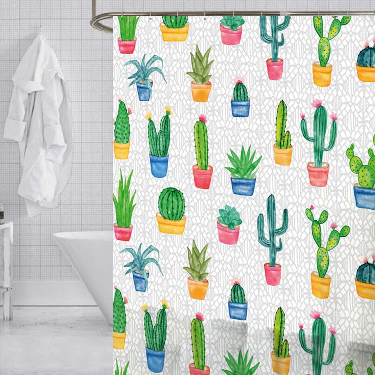 ITY International - Rideau de Douche en Peva, 71" x 71", Motif de Cactus - Simple Boutique
