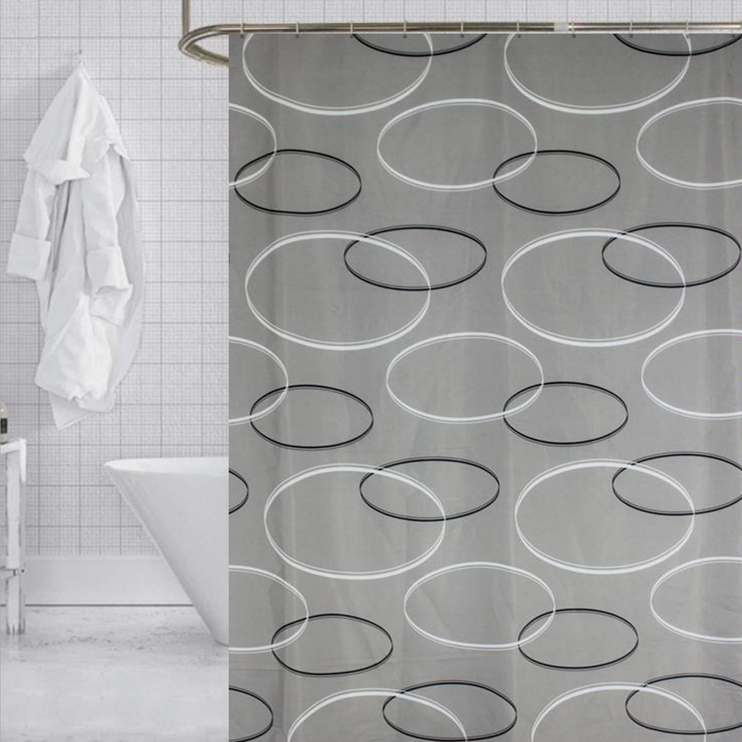 ITY International - Rideau de Douche en Polyester, 71" x 71", Gris - Simple Boutique