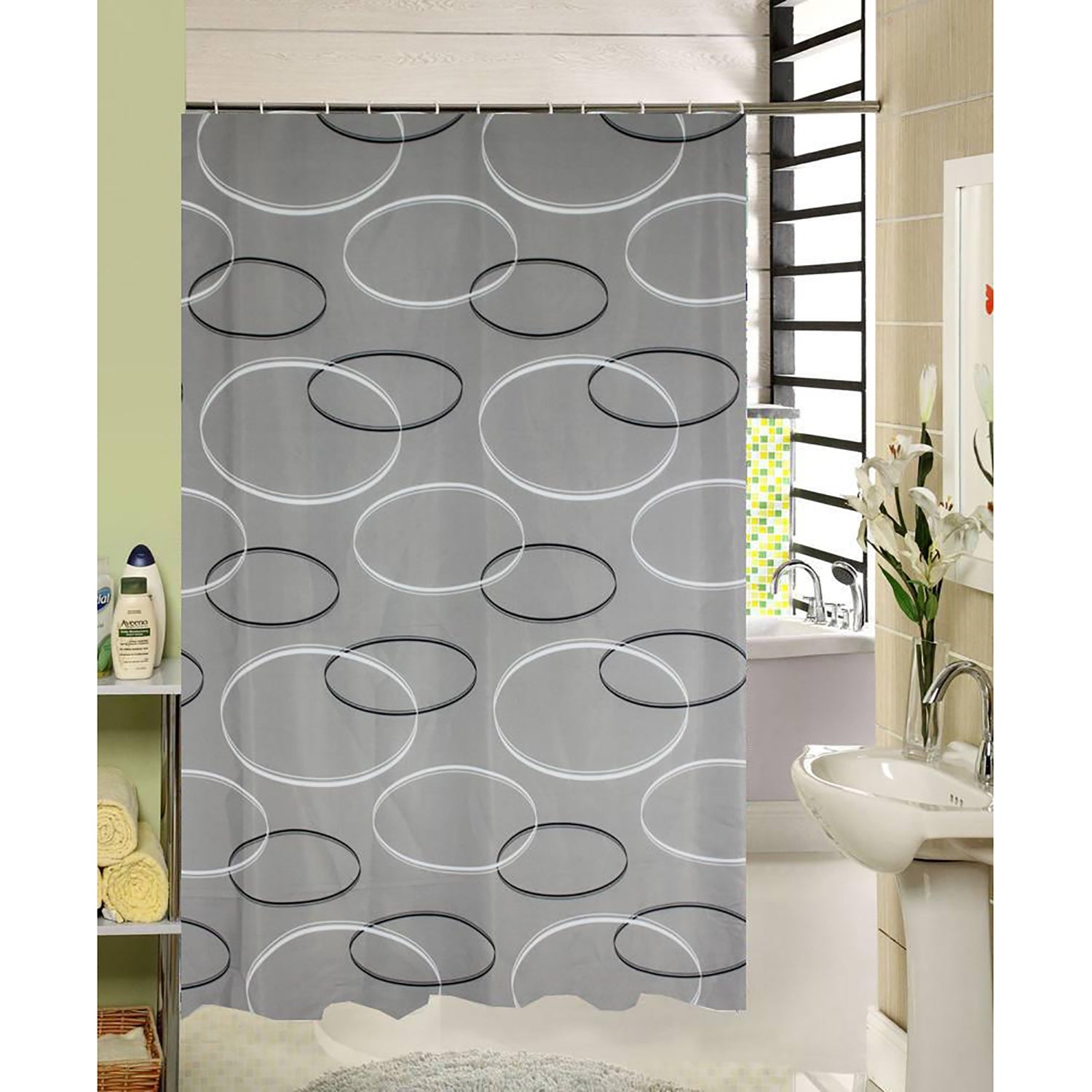 ITY International - Rideau de Douche en Polyester, 71" x 71", Gris - Simple Boutique