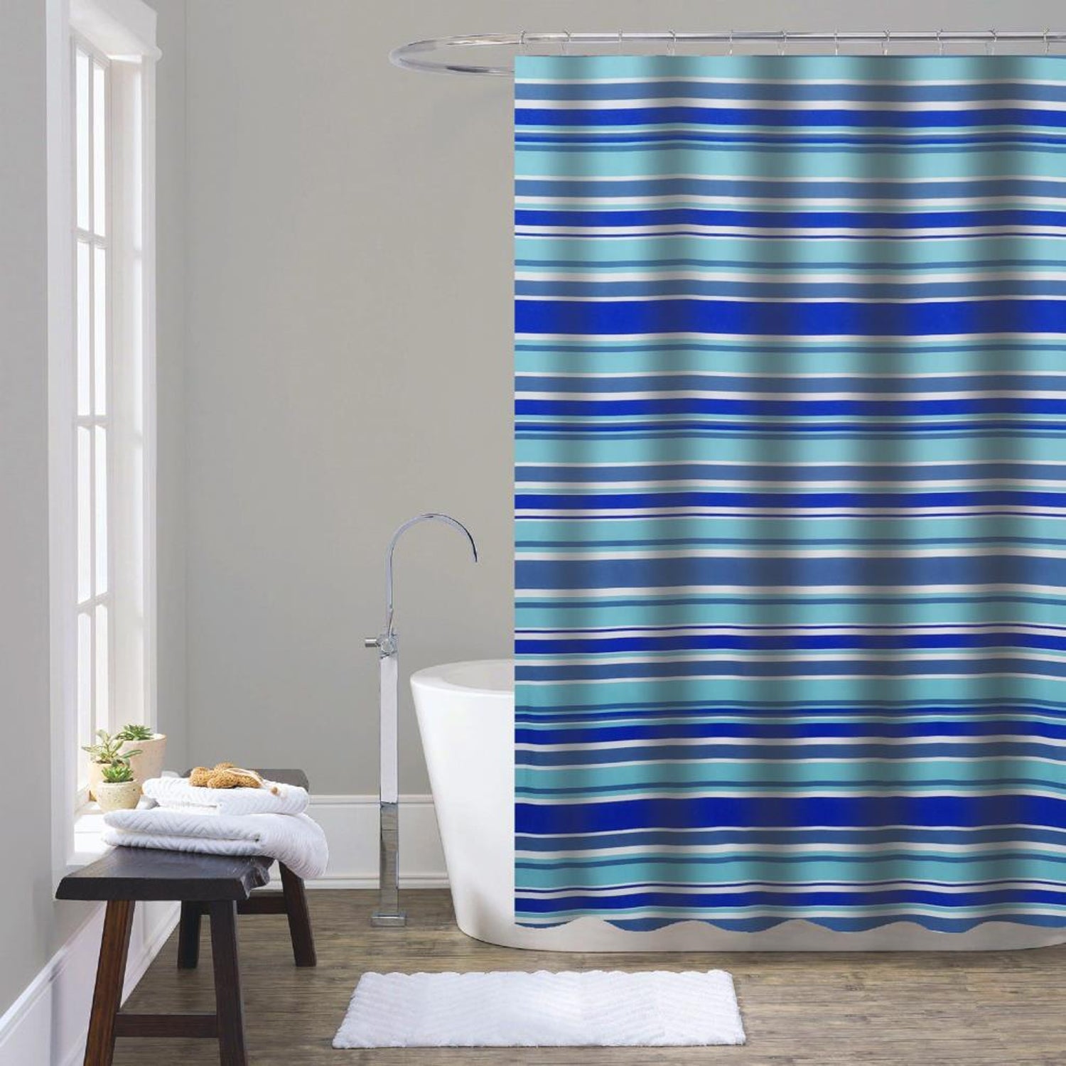 ITY International - Rideau de Douche en Polyester, 71" x 71", Rayures Blue - Simple Boutique