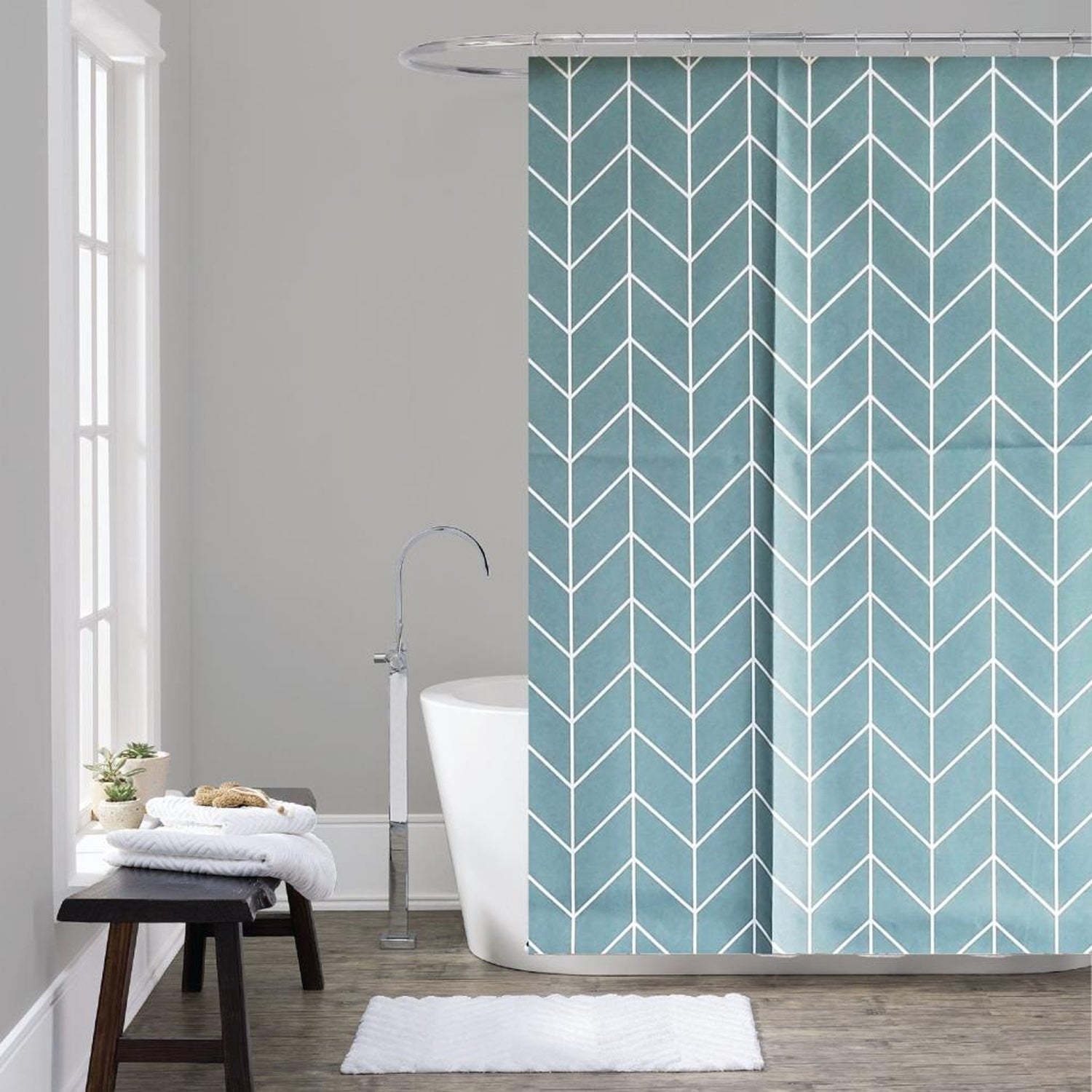 ITY International - Rideau de Douche en Polyester, 71" x 71", Turquoise - Simple Boutique