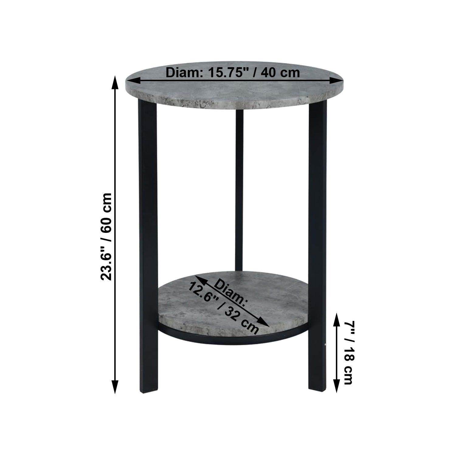 ITY International - Table D'appoint Ronde à 2 Niveaux, 15.75" x 23.6", Gris Ciment - Simple Boutique