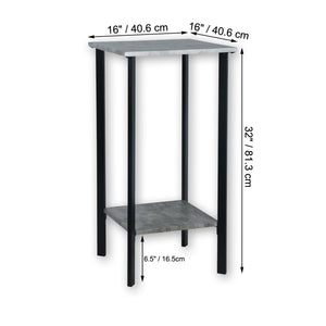 ITY International - Table d'appoint Carré à 2 Niveaux, 16"x16"x32", Gris Ciment - Simple Boutique