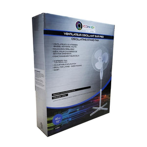 Iconnek - Ventilateur sur Pied à Trois Vitesse, Oscillation et Inclinaison Réglable, 16'' , Blanc - Simple Boutique