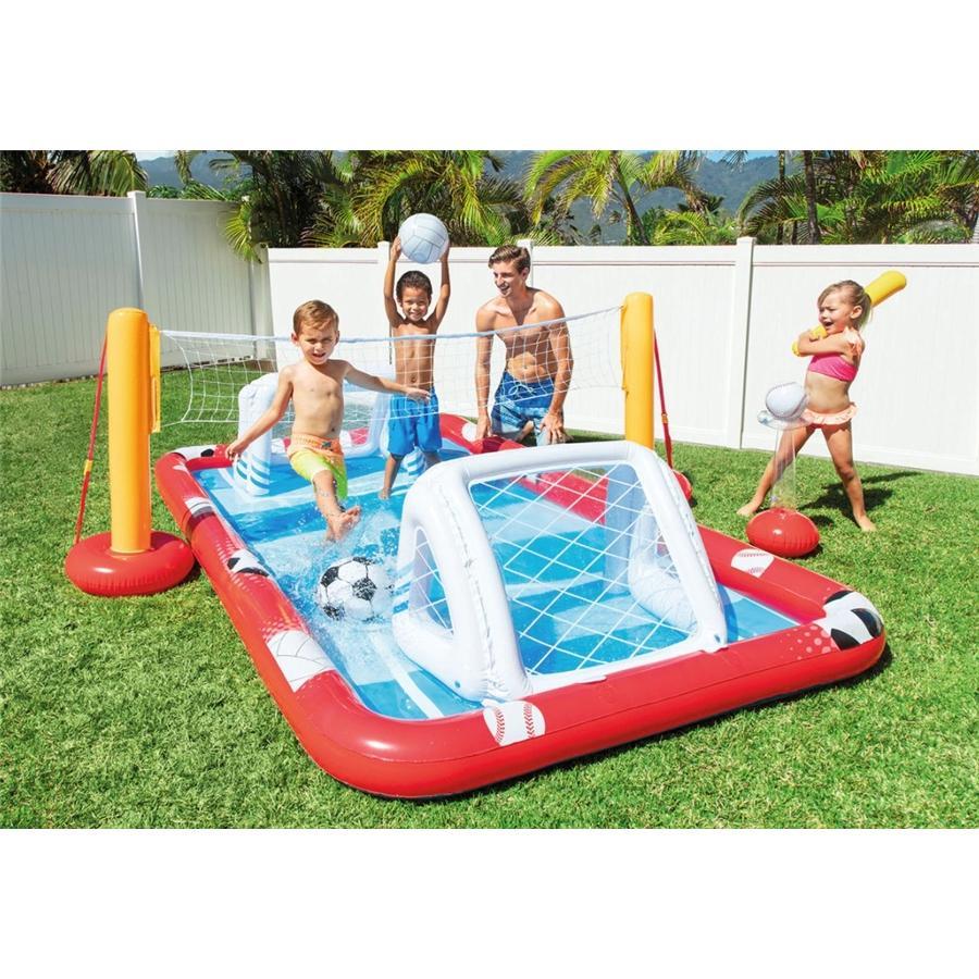 Intex - Aire de Jeu Aquatique Centre Sportif avec Accessoires pour Soccer, VolleyBall et Baseball, Rouge et Bleu - Simple Boutique