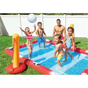 Intex - Aire de Jeu Aquatique Centre Sportif avec Accessoires pour Soccer, VolleyBall et Baseball, Rouge et Bleu - Simple Boutique