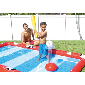 Intex - Aire de Jeu Aquatique Centre Sportif avec Accessoires pour Soccer, VolleyBall et Baseball, Rouge et Bleu - Simple Boutique