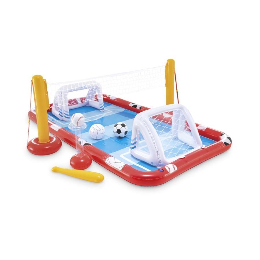 Intex - Aire de Jeu Aquatique Centre Sportif avec Accessoires pour Soccer, VolleyBall et Baseball, Rouge et Bleu - Simple Boutique