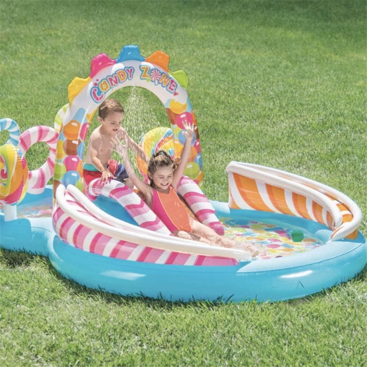 Intex - Aire de Jeux Aquatique Royaume des Bonbons, 116'' x 75'' x 51'', Comprend 2 Bassins, 1 Toboggan et Accessoires, Multicolore - Simple Boutique