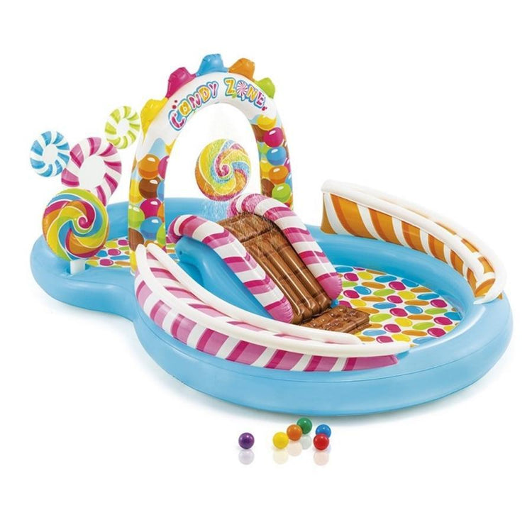 Intex - Aire de Jeux Aquatique Royaume des Bonbons, 116'' x 75'' x 51'', Comprend 2 Bassins, 1 Toboggan et Accessoires, Multicolore - Simple Boutique