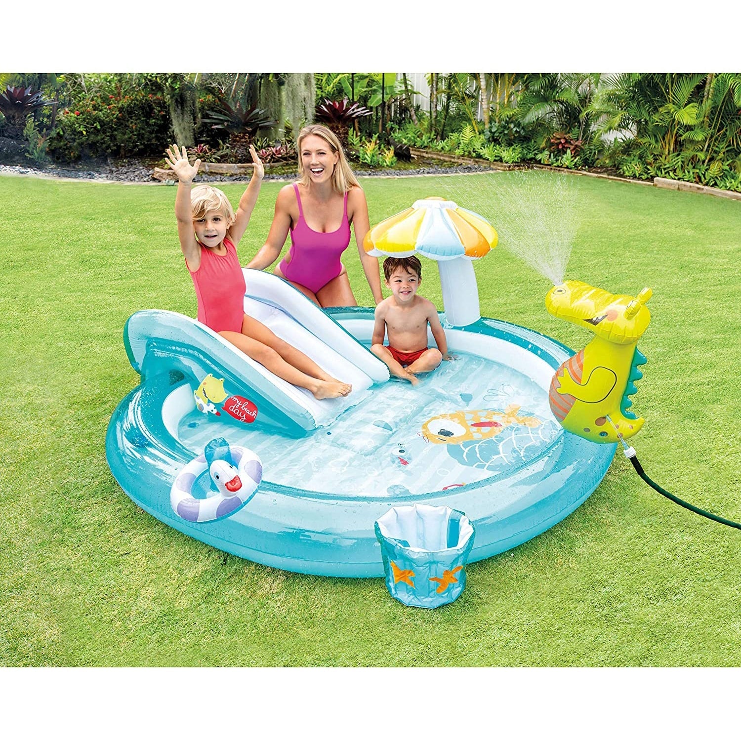 Intex - Aires de Jeux Aquatique Alligator, 79'' x 67'' x 33'', Comprend 1 Boué et 1 Sceau Gonflable, Multicolore - Simple Boutique