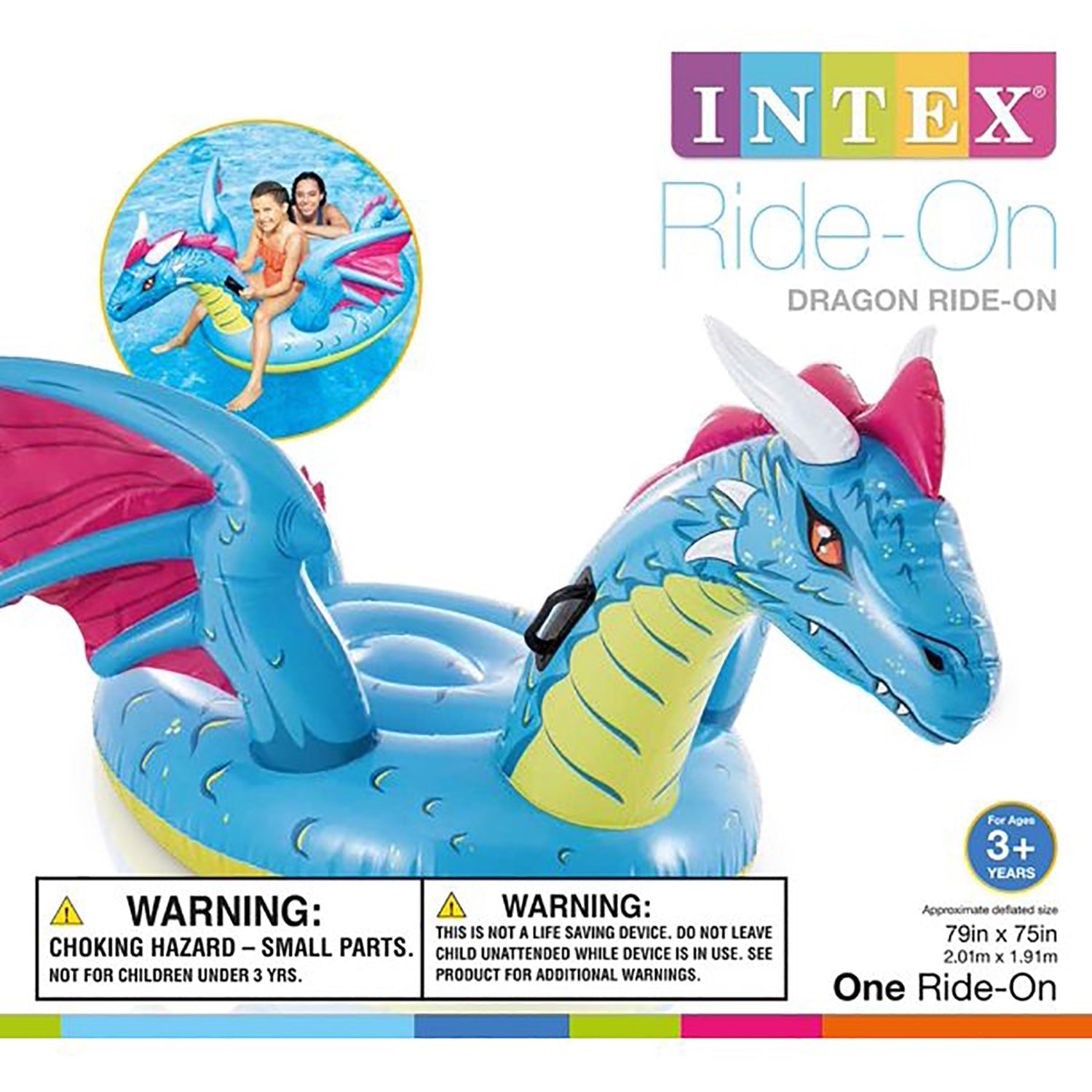 Intex - Dragon à Chevaucher Gonflable pour Piscine, 79'' x 75'', Bleu - Simple Boutique