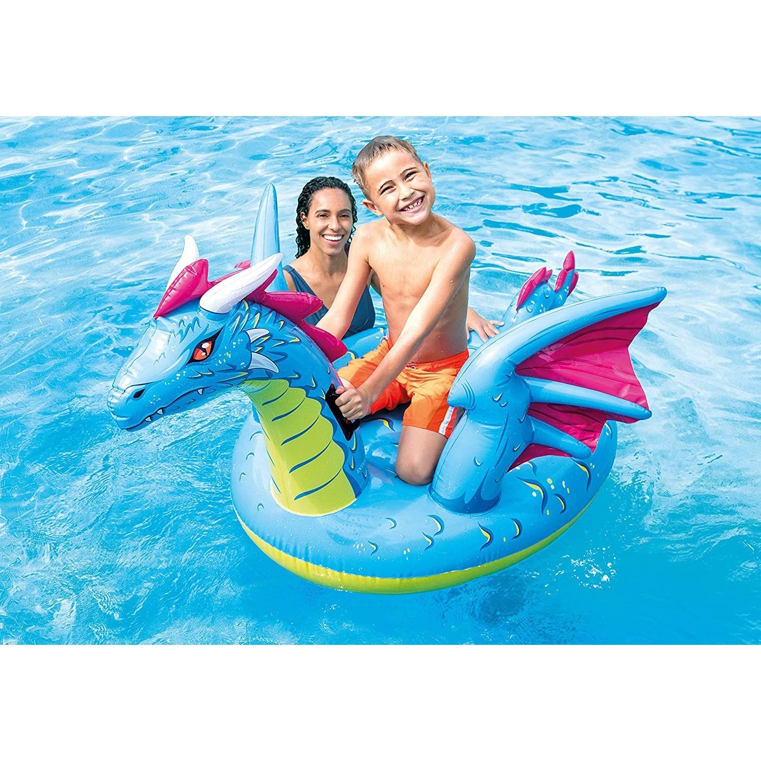 Intex - Dragon à Chevaucher Gonflable pour Piscine, 79'' x 75'', Bleu - Simple Boutique