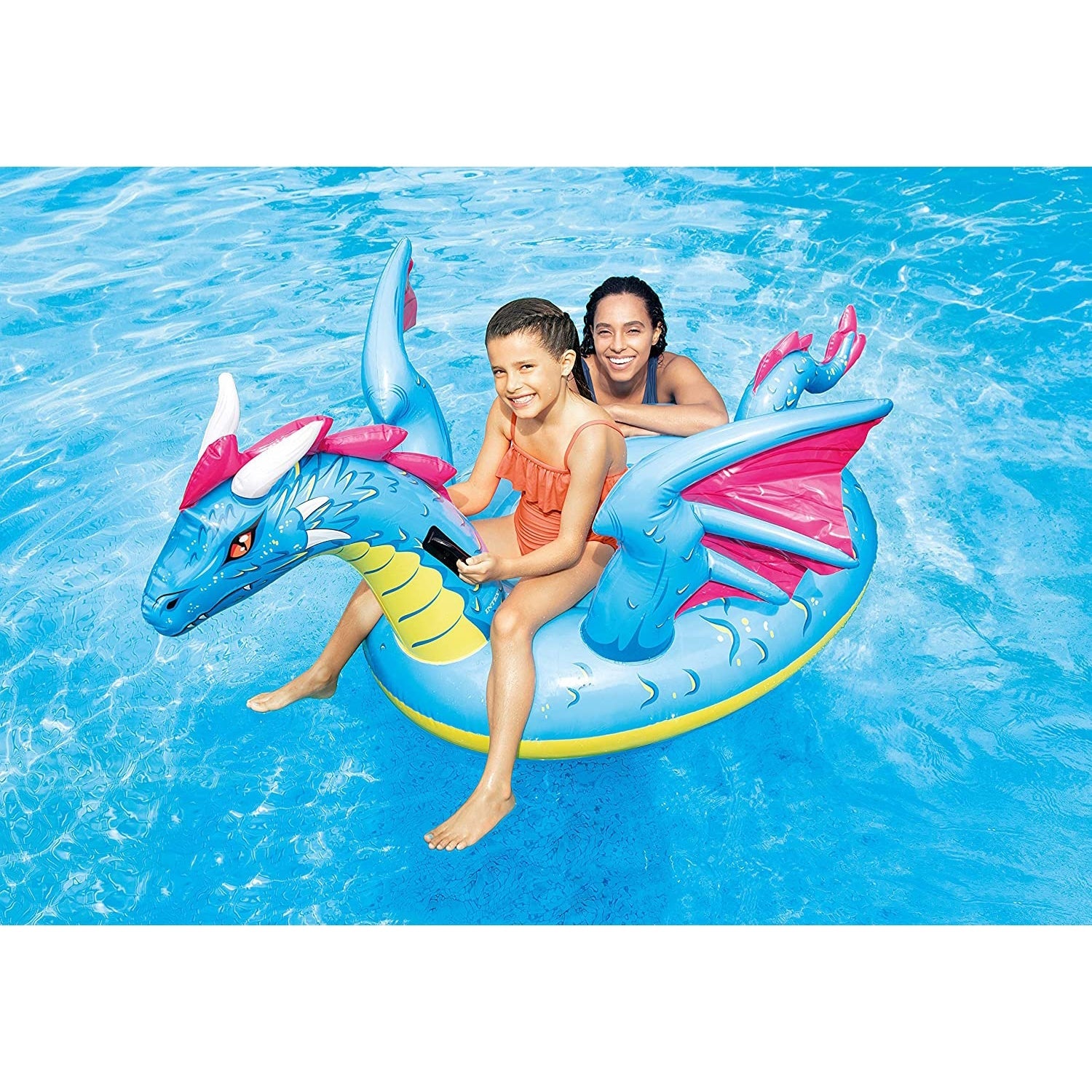 Intex - Dragon à Chevaucher Gonflable pour Piscine, 79'' x 75'', Bleu - Simple Boutique