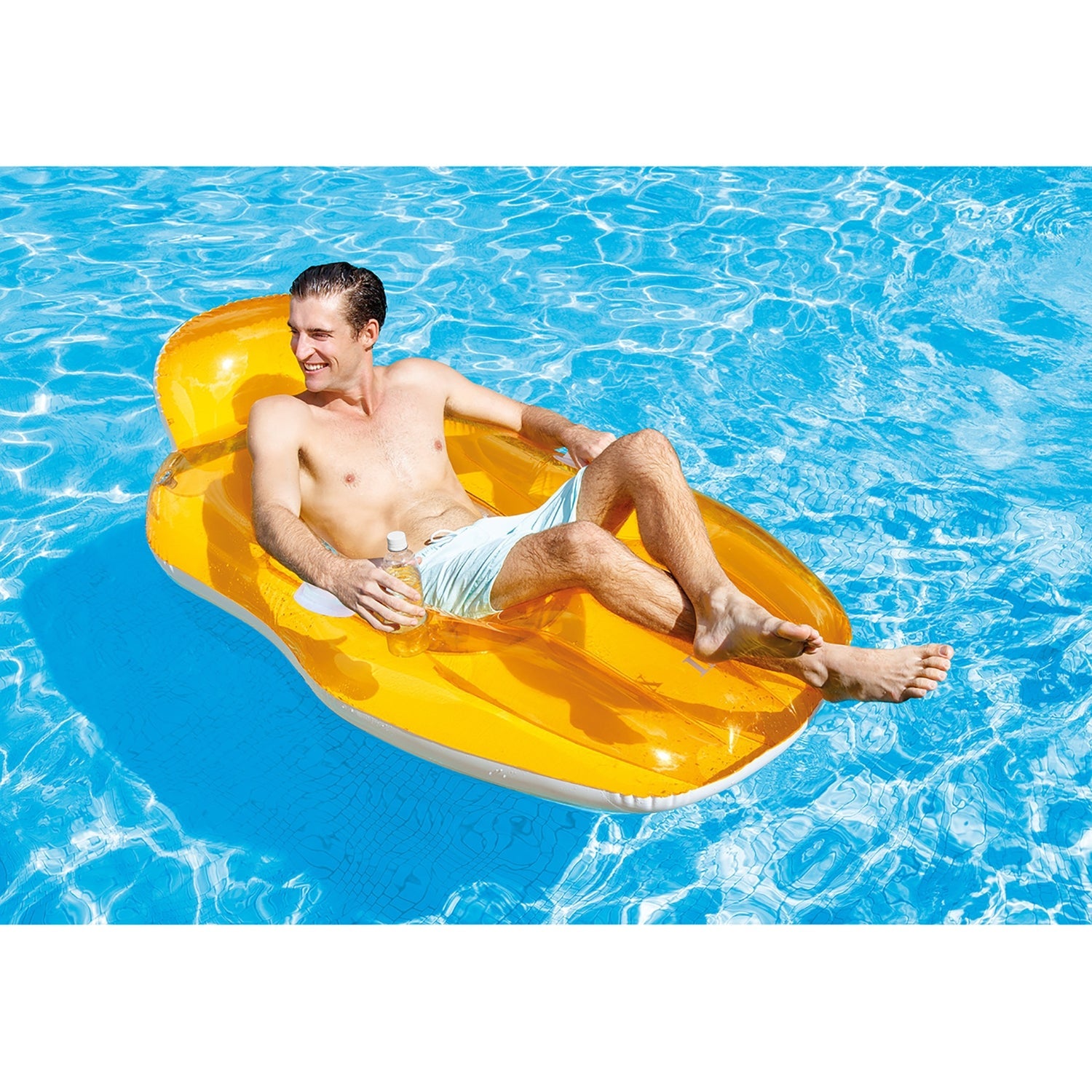 Intex - Fauteuil Gonflable pour Piscine, 64'' x 41'', Porte-Gobelet Intégré, Orange - Simple Boutique