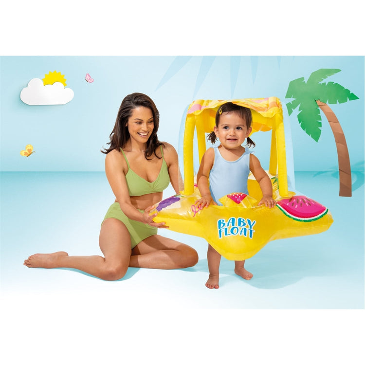 Intex - Flotteur pour Enfants Gonflable BabyFloat, 31.8" x 31", Avec Ombrelle, Pour Bambin de 1 à 2 ans, Jaune - Simple Boutique