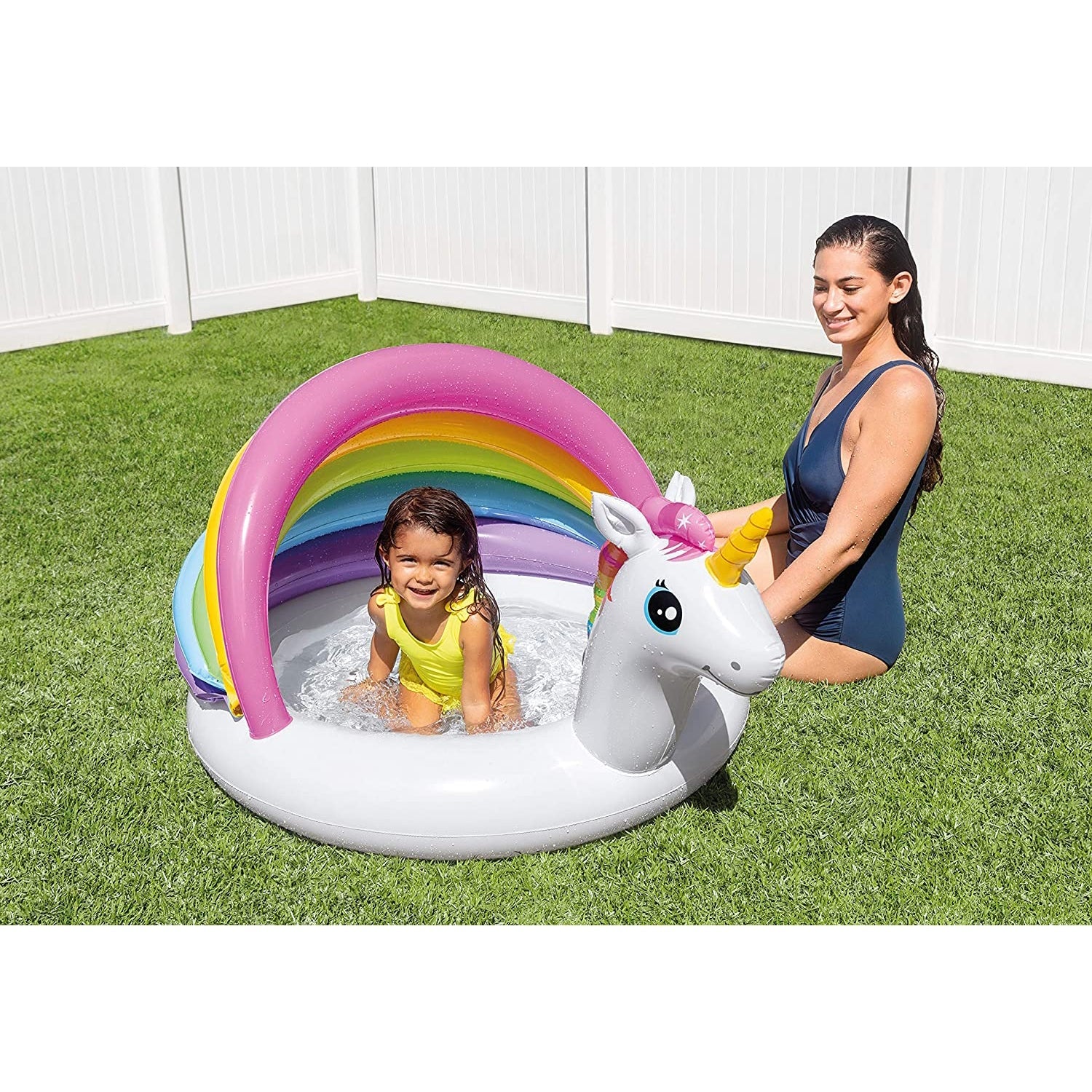 Intex - Mini Piscine Licorne Gonflable avec Pare-Soleil, 50'' x 40'' x 27'', Pour Enfants de 1 à 3 Ans, Blanc - Simple Boutique