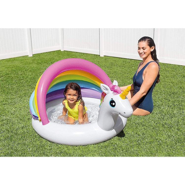 Intex - Mini Piscine Licorne Gonflable avec Pare-Soleil, 50'' x 40'' x 27'', Pour Enfants de 1 à 3 Ans, Blanc - Simple Boutique