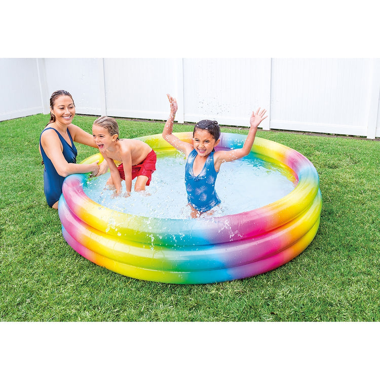 Intex - Piscine Gonflable 3 Anneaux 66" x 15" Capacité de 154 Gallons Arc-en-Ciel - Simple Boutique