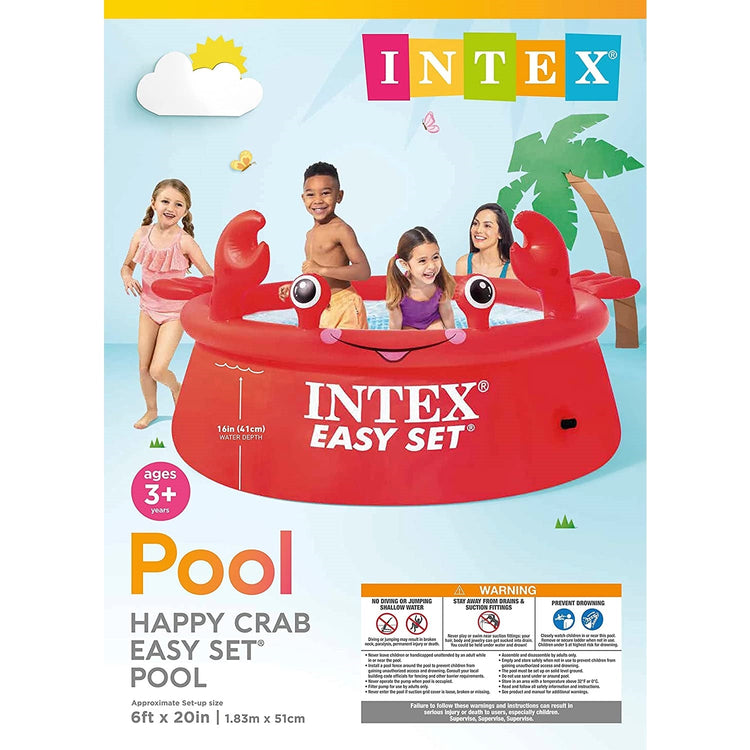 Intex - Piscine Gonflable Happy Crab, Diamètre de 6 Pieds, Capacité de 232 Gallons, Rouge - Simple Boutique