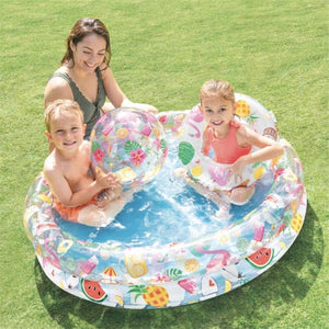 Intex - Piscine Gonflable pour Enfants, 48'' x 10'' avec Bouée et Ballon Assorties, Motif Fruits - Simple Boutique