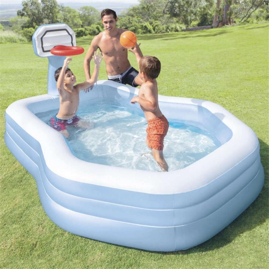 Intex - Piscine pour Enfant Avec Panier de Basket, 100'' x 74'' x 51'', Ballon Inclus, Bleu - Simple Boutique