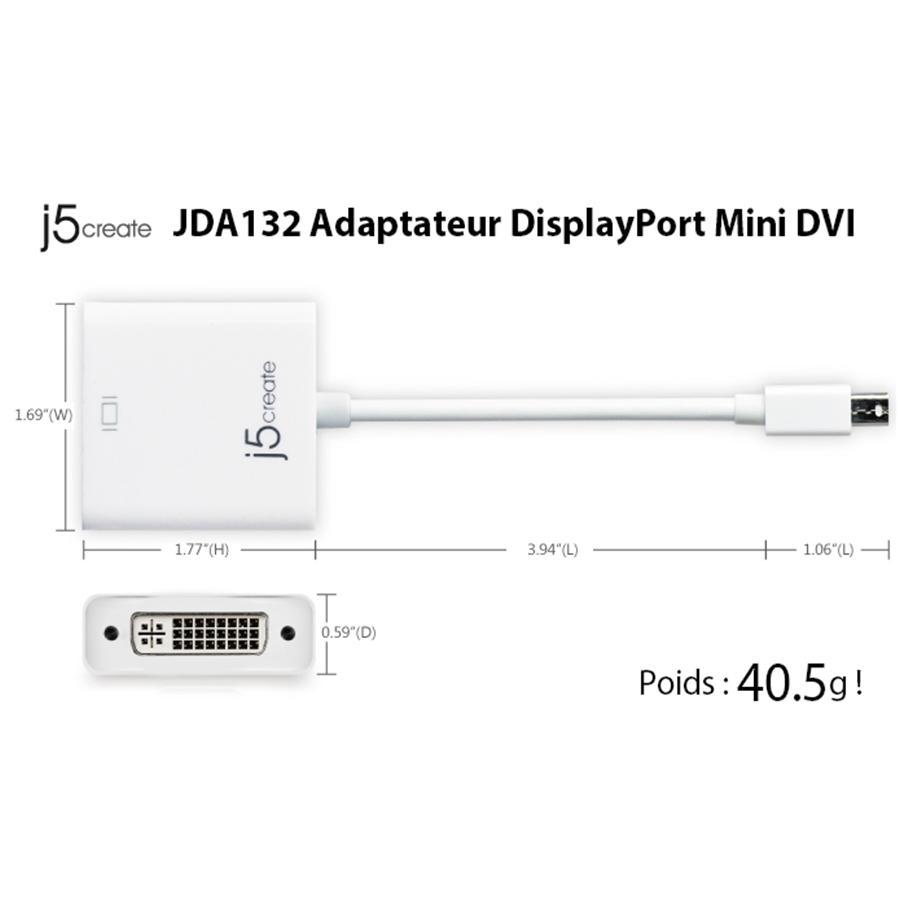 J5Create - Adaptateur Mini DisplayPort à DVI, Blanc - Simple Boutique