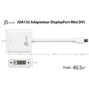 J5Create - Adaptateur Mini DisplayPort à DVI, Blanc - Simple Boutique