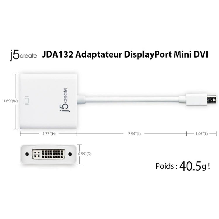 J5Create - Adaptateur Mini DisplayPort à DVI, Blanc - Simple Boutique