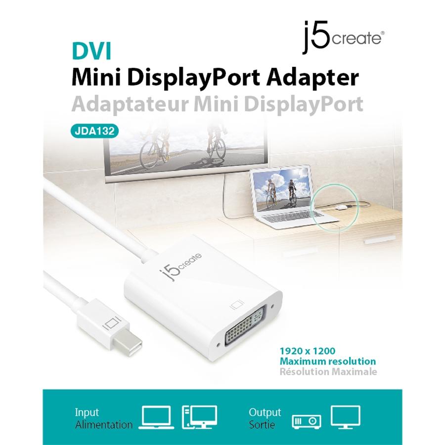 J5Create - Adaptateur Mini DisplayPort à DVI, Blanc - Simple Boutique