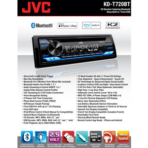 JVC KD-T720BT Lecteur CD/Radio pour Tableau de Bord Bluetooth pour Voiture, Noir - Simple Boutique
