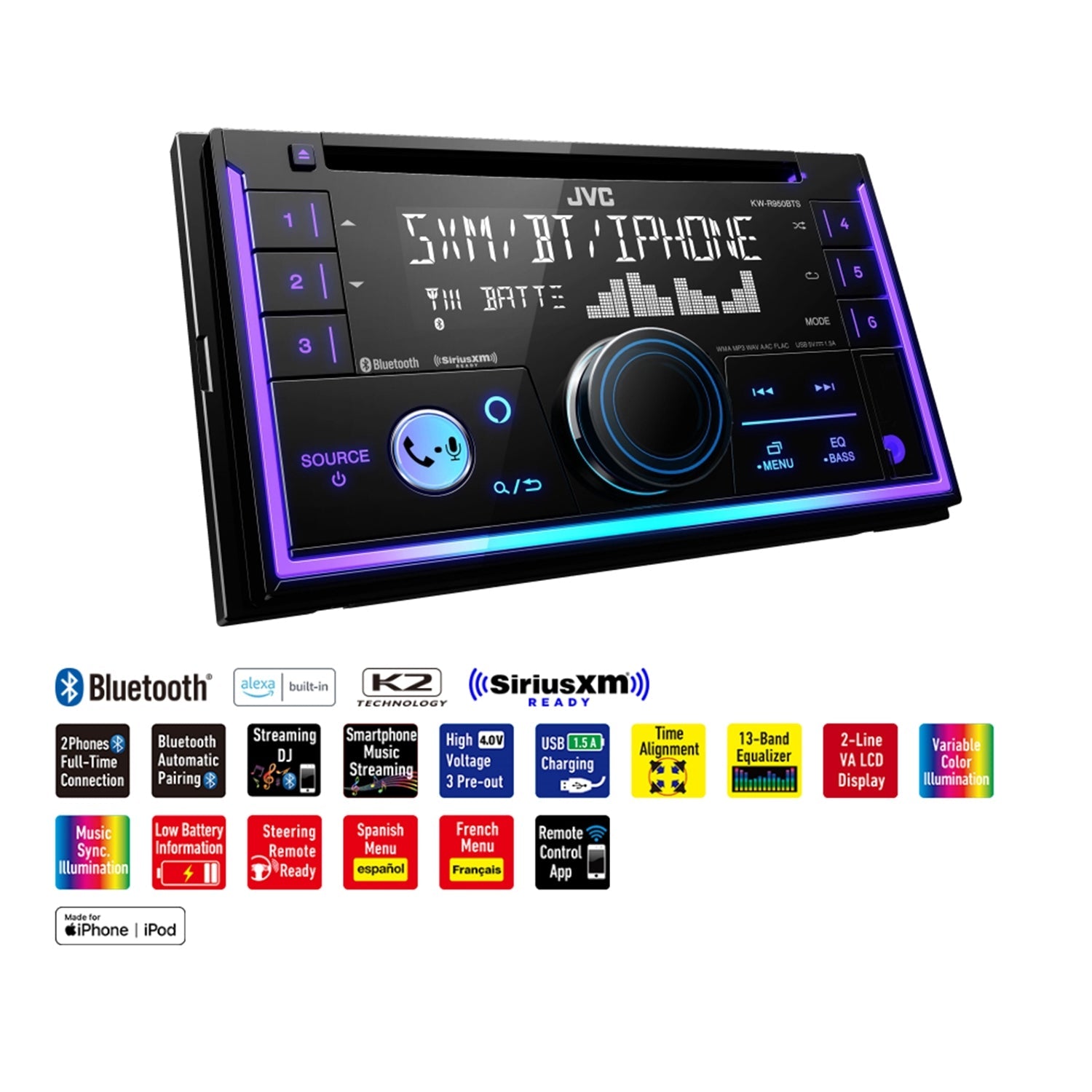 JVC KW-R950BTS - Radio/Récepteur Multimédia avec Lecteur CD et Bluetooth, Pour Voiture, Noir - Simple Boutique