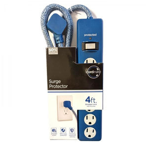 Jasco - Protecteur de Surtension à 6 Prises, 800 Joules, Câble Tressé de 4 Pieds, Bleu - Simple Boutique
