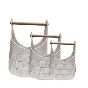 Jessar - Ensemble de 3 Paniers de Rangement en Feutre Tressés avec Poignées en Bois, Blanc - Simple Boutique