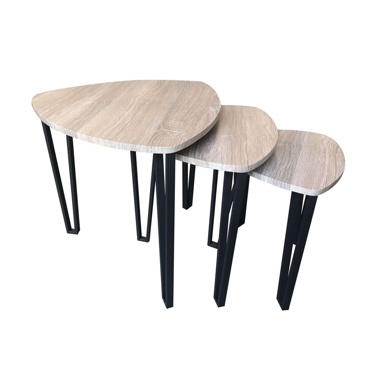 Jessar - Ensemble de 3 Tables à Café avec Base en Métal, De la Collection Webber, Brun - Simple Boutique