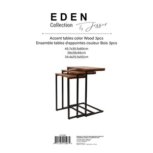 Jessar - Ensemble de 3 Tables d'appoint, De la Collection Eden, Grain de Bois Brun - Simple Boutique