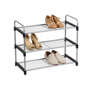 Jessar - Étagère à Chaussures à 3 Niveaux, Argenté et Noir - Simple Boutique