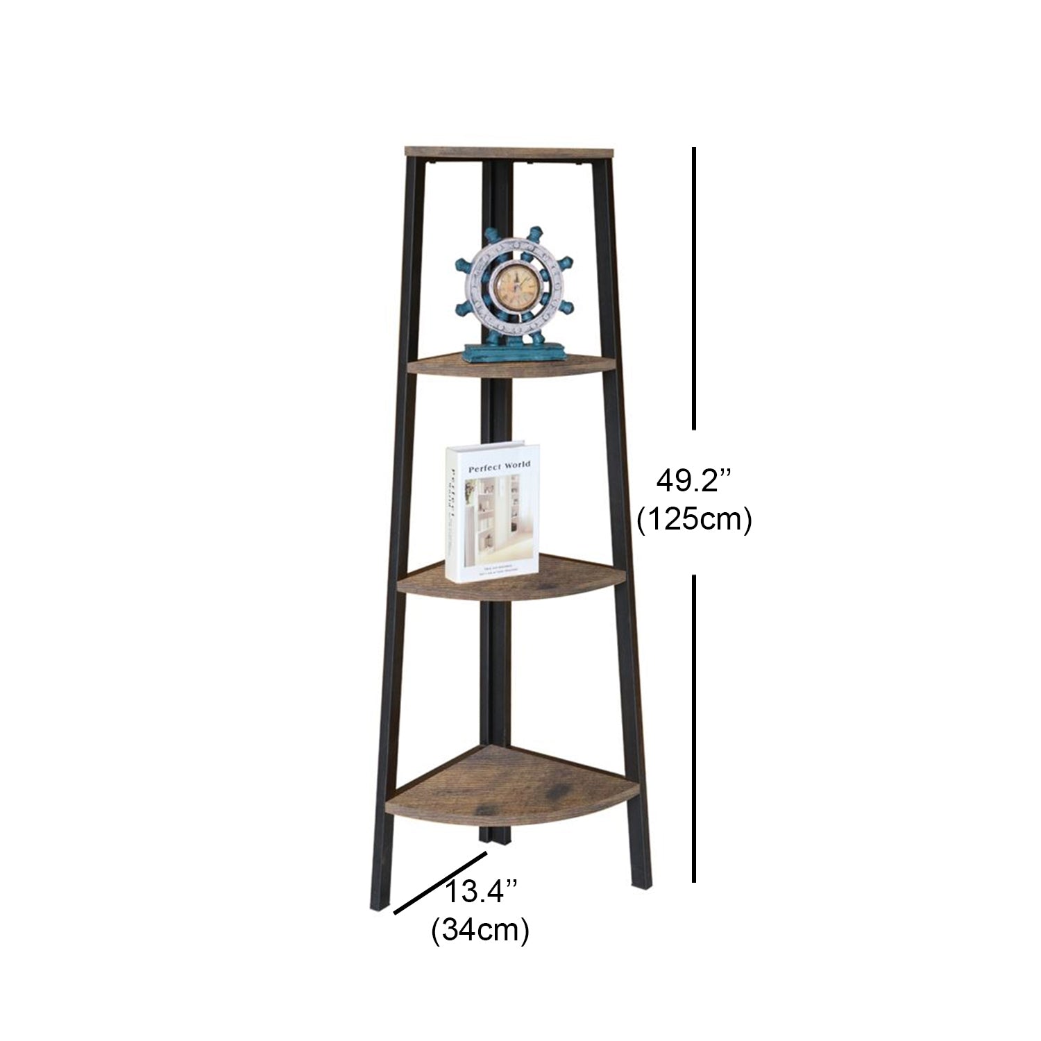 Jessar - Étagère en Coin à 4 Tablettes, Cadre en Métal, De la Collection Guilia, Brun - Simple Boutique