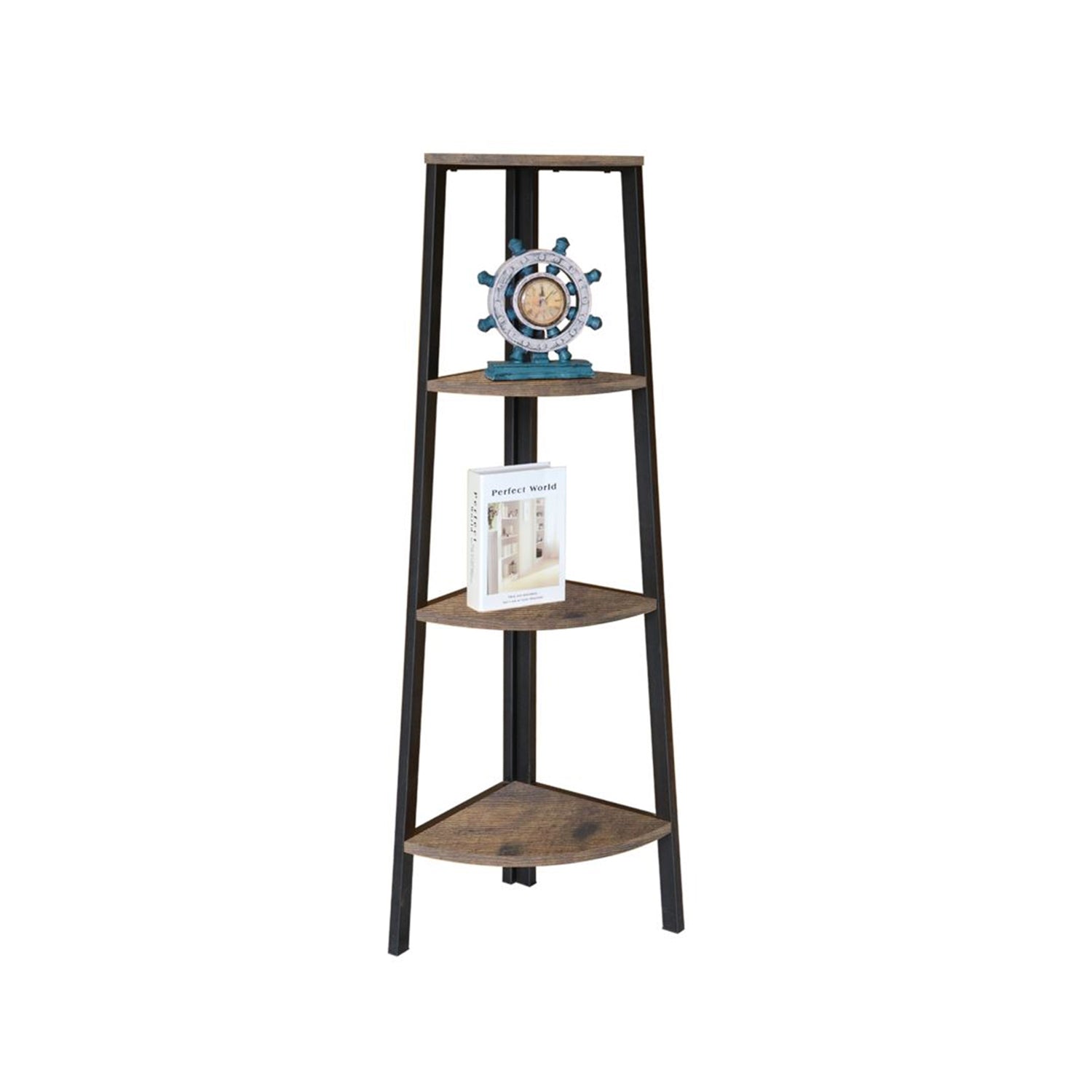 Jessar - Étagère en Coin à 4 Tablettes, Cadre en Métal, De la Collection Guilia, Brun - Simple Boutique