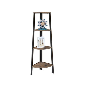 Jessar - Étagère en Coin à 4 Tablettes, Cadre en Métal, De la Collection Guilia, Brun - Simple Boutique