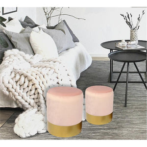 Jessar - Ottomane/Repose-Pied, Rond, De la Collection Lounge, Ensemble de 2, Velour Rose - Simple Boutique