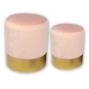 Jessar - Ottomane/Repose-Pied, Rond, De la Collection Lounge, Ensemble de 2, Velour Rose - Simple Boutique