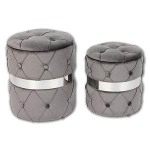 Jessar - Ottomane/Repose-Pied Rond avec Rangement, De la Collection Baron, Esemble de 2, Velours Gris - Simple Boutique