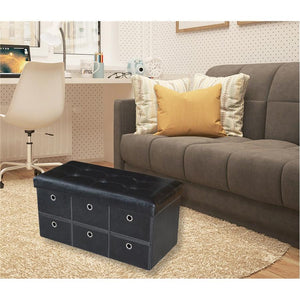 Jessar - Ottomane/Repose-Pied de Rangement, Rectangulaire avec Tirroirs, De la Collection Acadia, Noir - Simple Boutique