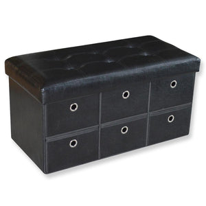 Jessar - Ottomane/Repose-Pied de Rangement, Rectangulaire avec Tirroirs, De la Collection Acadia, Noir - Simple Boutique