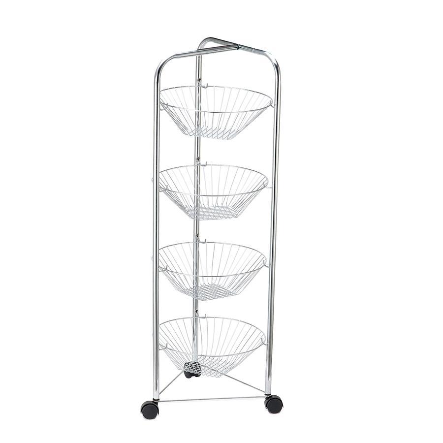 Jessar - Paniers de Fruits à 4 Niveaux sur Roulettes, Chrome - Simple Boutique