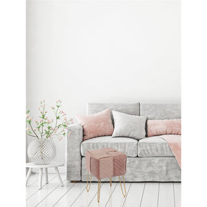 Jessar - Pouf/Repose-Pied en Velour avec Base en Métal, 13.3" x 13.3" x 18.9", Rose - Simple Boutique