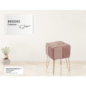 Jessar - Pouf/Repose-Pied en Velour avec Base en Métal, 13.3" x 13.3" x 18.9", Rose - Simple Boutique