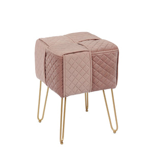 Jessar - Pouf/Repose-Pied en Velour avec Base en Métal, 13.3" x 13.3" x 18.9", Rose - Simple Boutique